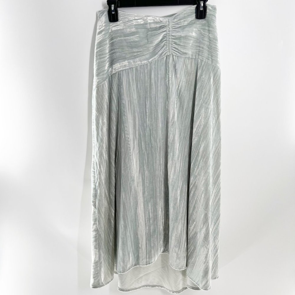 Vince Ruched Velvet Paneled Skirt in pale sea glass size 4 NWT